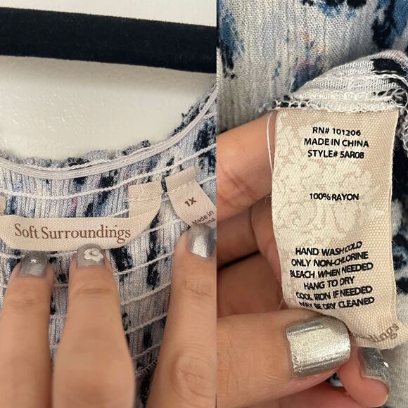 SOFT SURROUNDINGS Marcelo Gauze Smocked Maxi Dress in Cheetah Multi Size 1X - Picture 8 of 9